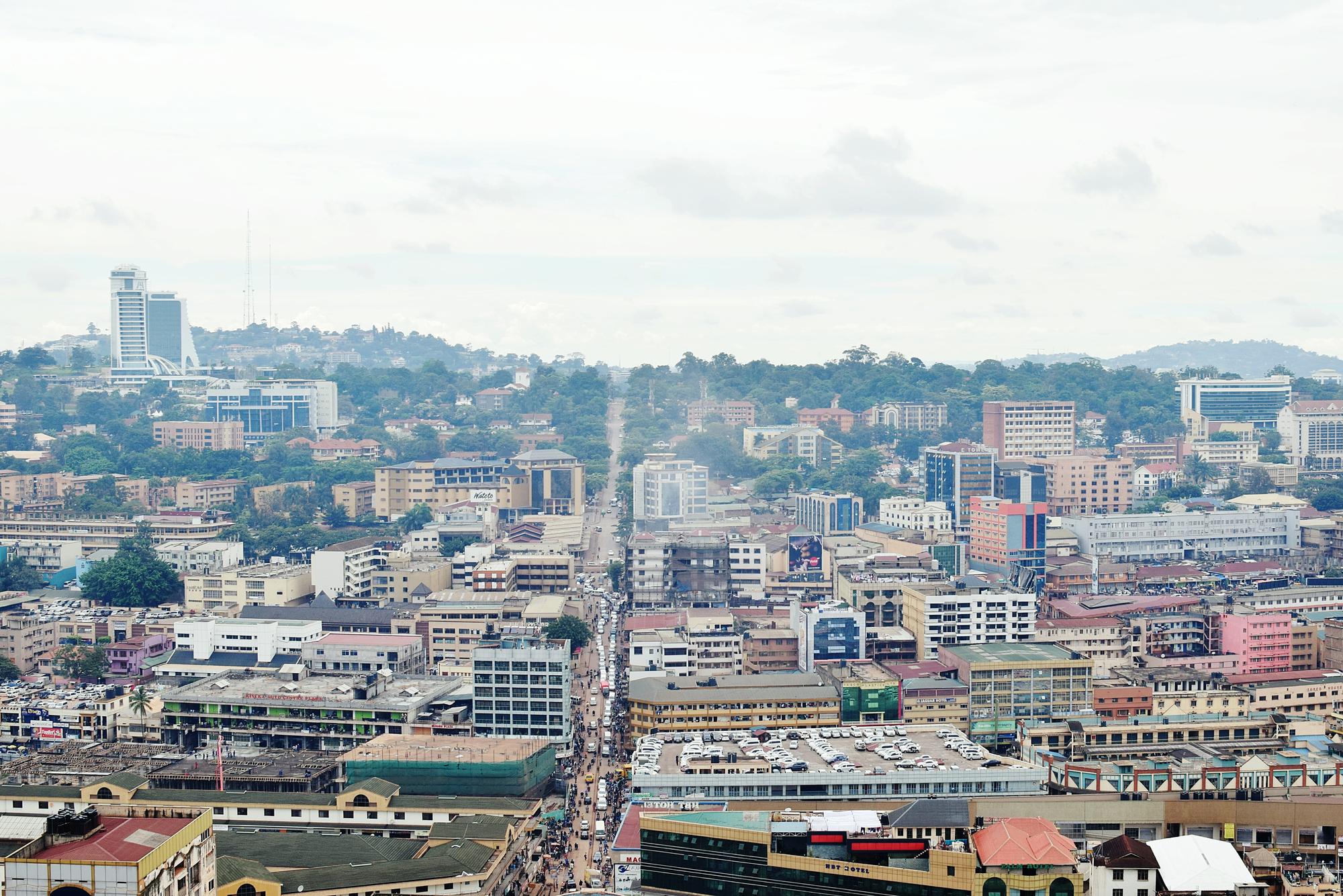 Kampala Uganda cityscape skyline aerial view over seven hills